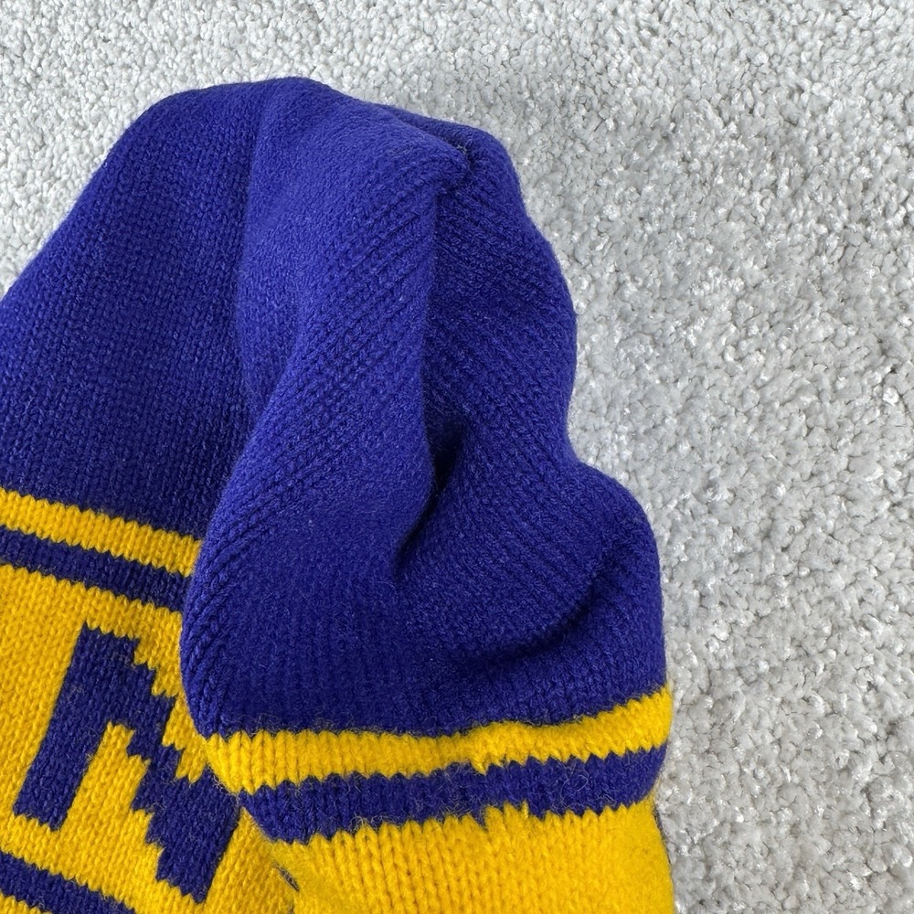 Northern Iowa Panthers UNI Winter Hat Vtg SPELL OUT Both sides ~ Purple Yellow - Picture 6 of 7